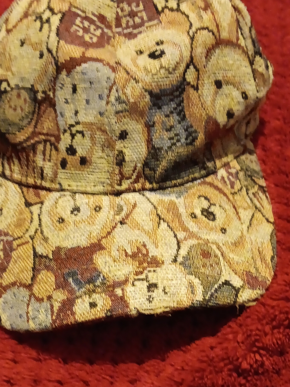 Teddy Bear Patterned Baseball Cap in Warm Neutrals